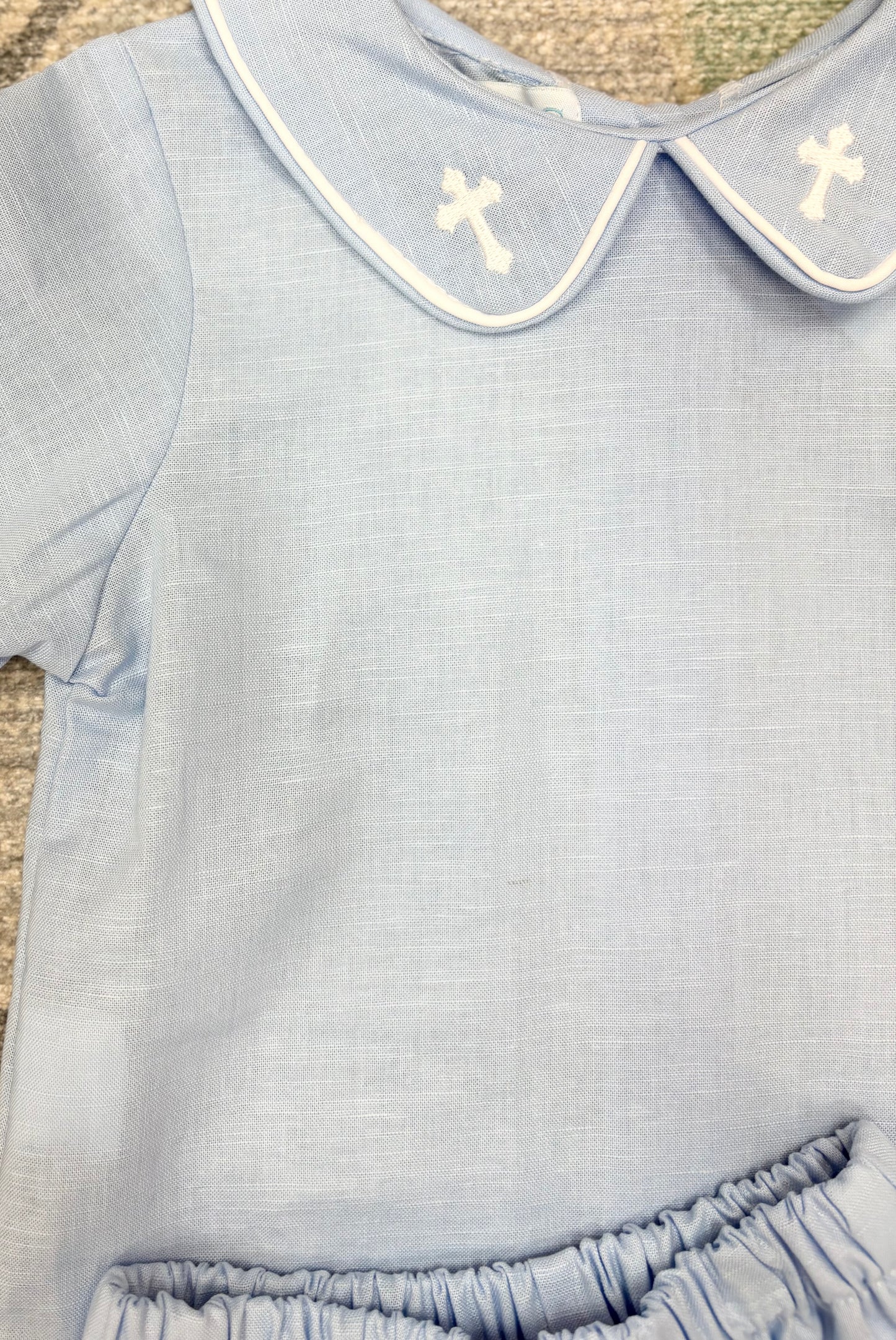 Blue Linen Cross Short Set