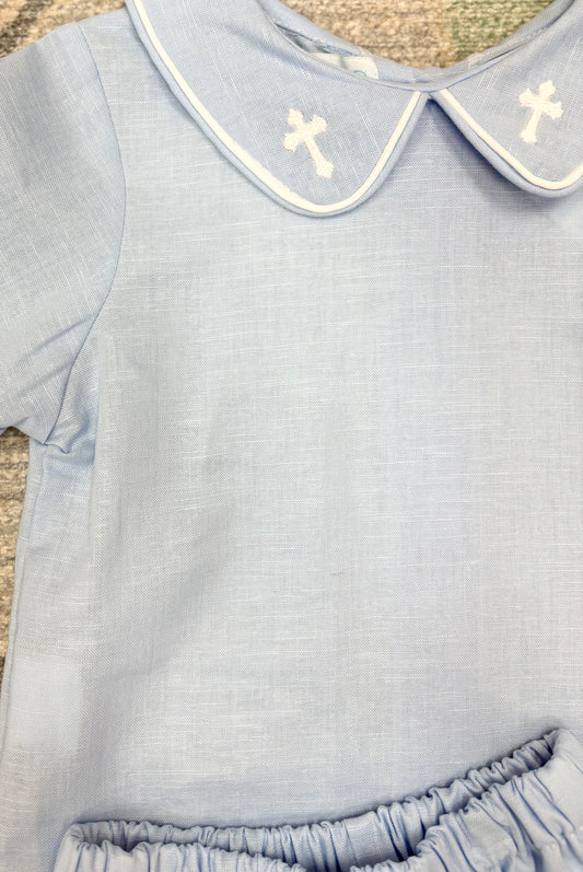 Blue Linen Cross Short Set