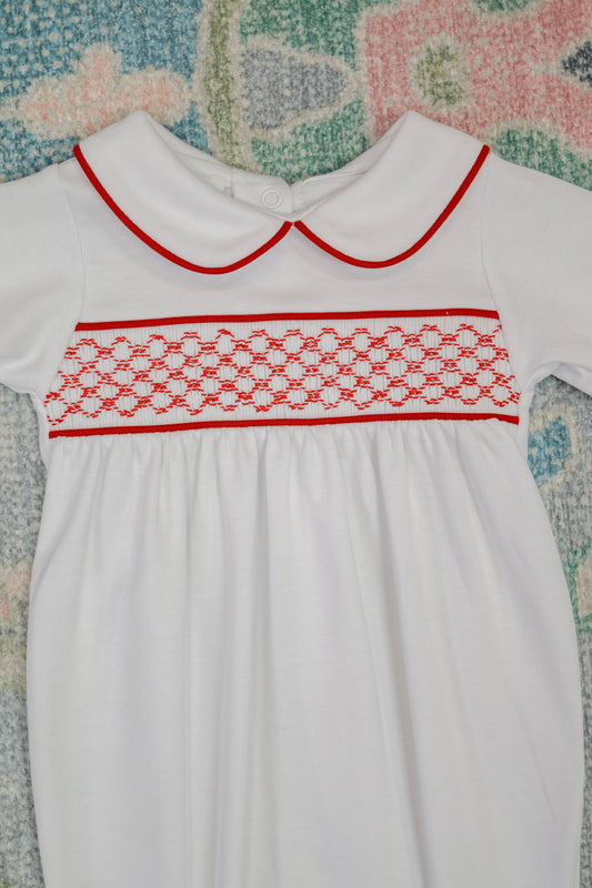 Red and White Essentials Smocked Footie