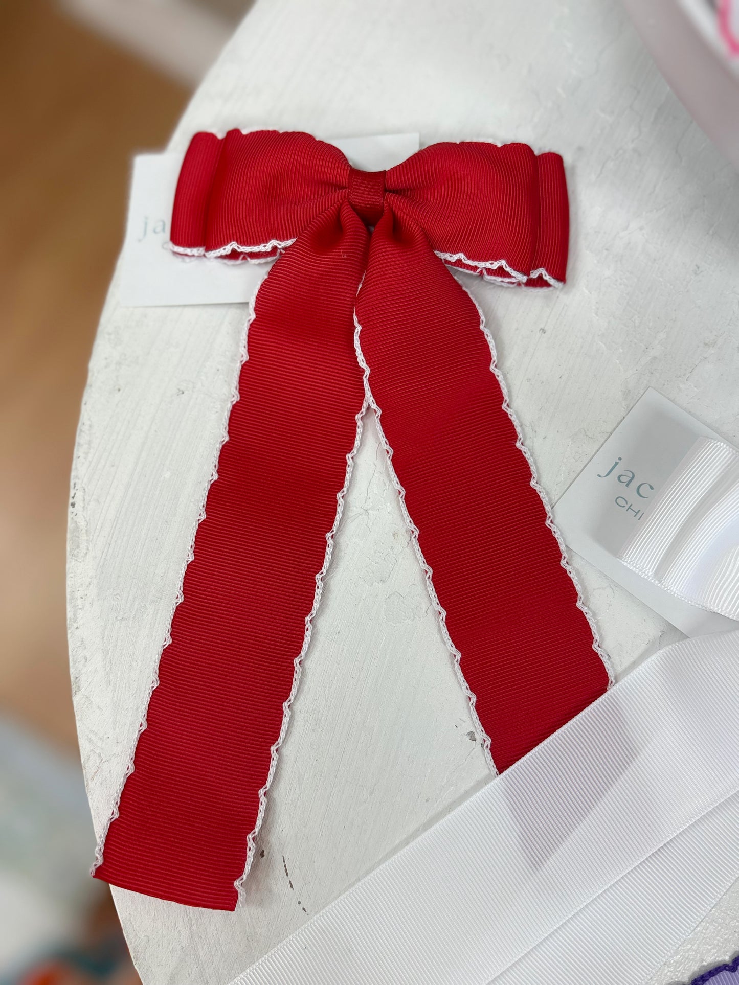 5in Red Double Stacked Moonstitch Bow