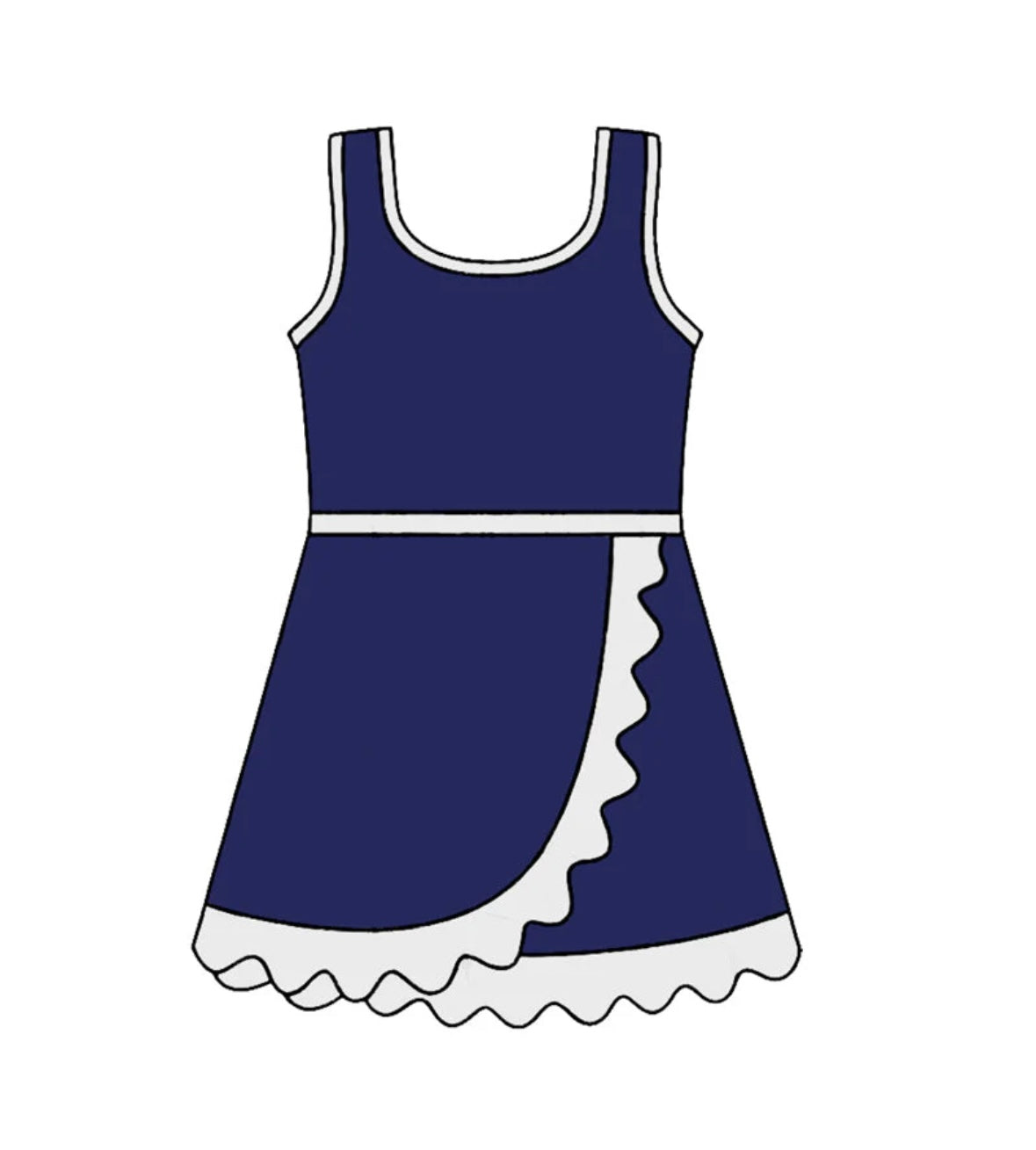 Navy and White Scallop Dress