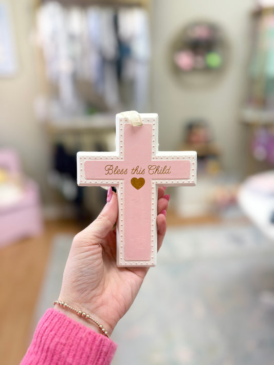6” Pink Bless This Child Cross
