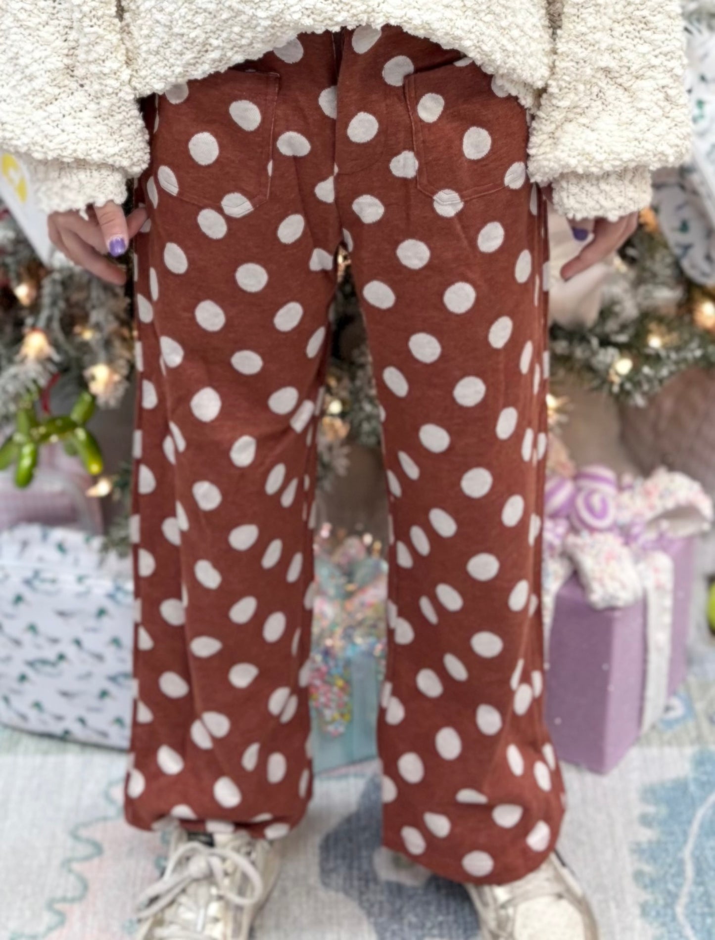 Wide Leg Polka Dot Knit Pants
