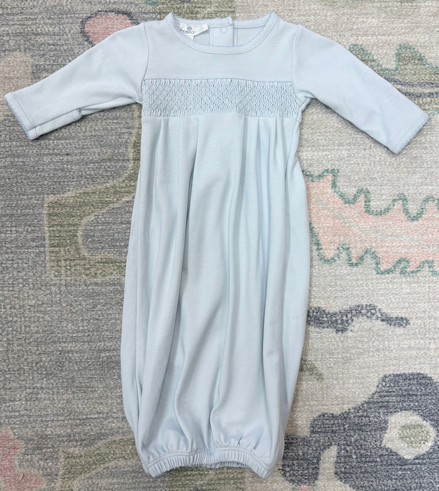 Essentials Solid Blue Smocked Gown