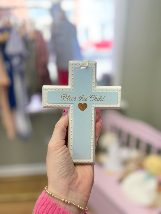 6” Blue Bless This Child across