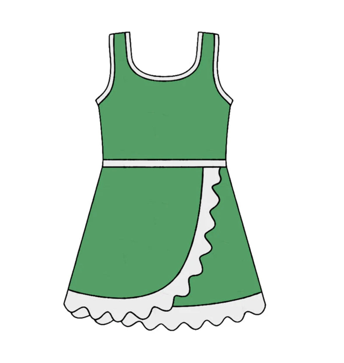 Green and White Scallop Athletic Dress