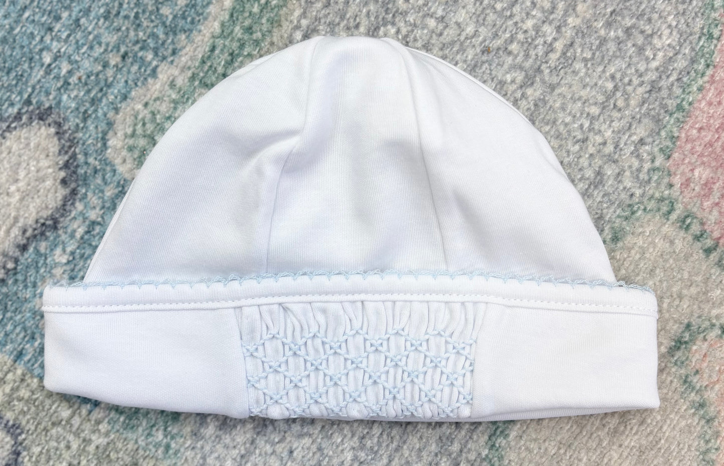 Solid Essentials White Blue Smocked Hat