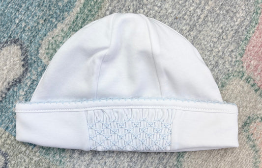 Solid Essentials White Blue Smocked Hat