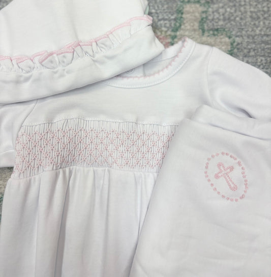 Essentials Smocked Gown with Pink Trim